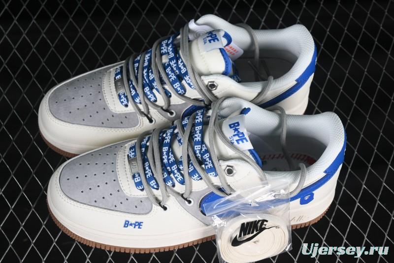 Nike Air Force 1 '07 Low Bape Collaboration Beige Blue Gum Pull Tab Casual Sneakers - SJ1198-112