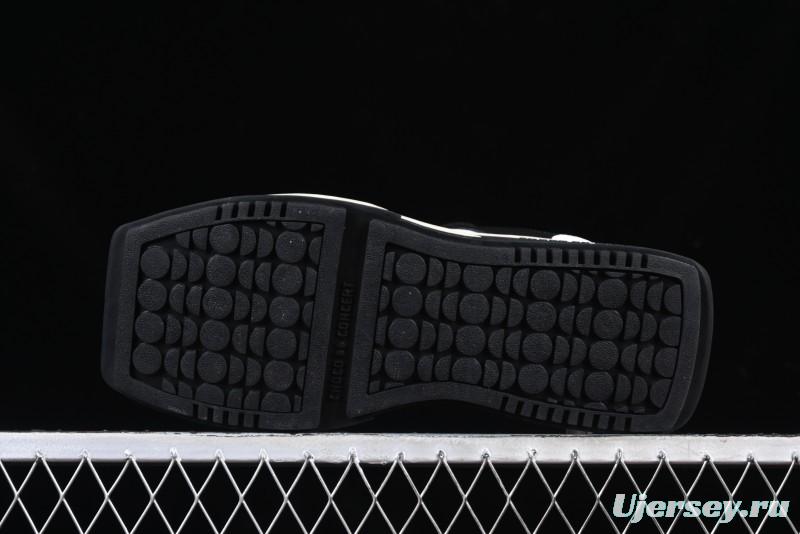 Choco Concert Leather Round Square Asymmetric Fashion Sneakers Black White - AJE5