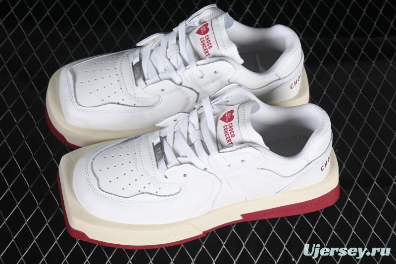 Choco Concert Leather Round Square Asymmetric Fashion Sneakers White Wine Red - AJE5