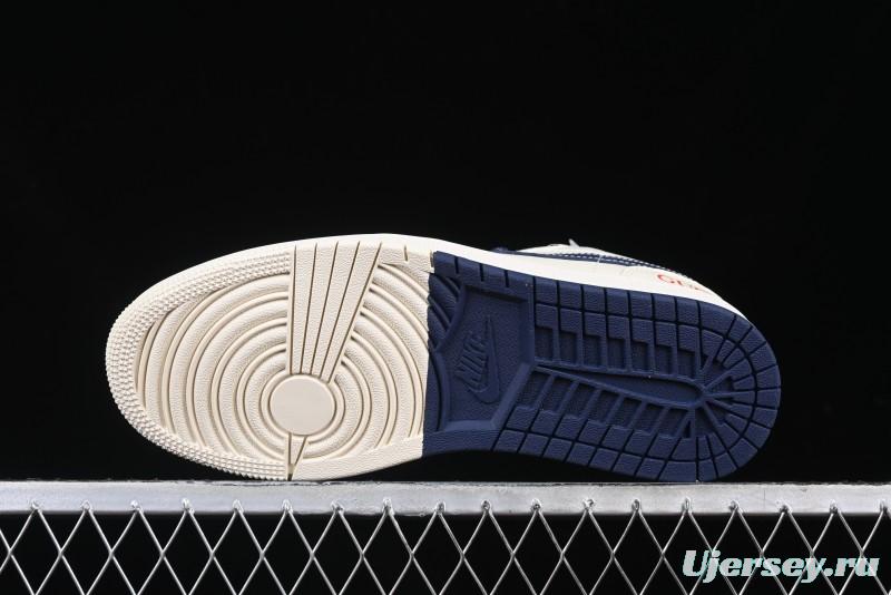 Nike Air Jordan 1 Low AJ1 Gucci Collaboration Beige Blue Swoosh Retro Basketball Shoes - FC1688-198