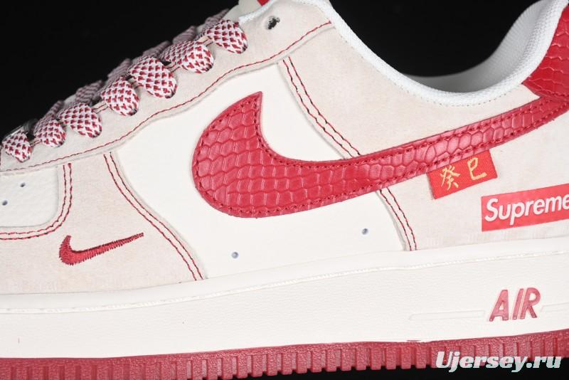 Nike Air Force 1 '07 Low Supreme Collaboration Year of the Snake Limited Edition Red Snake Swoosh Low-Top Casual Sneakers - HH7518-032
