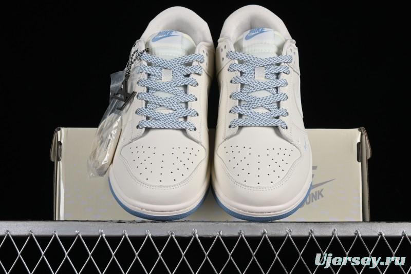 Nike SB Dunk Low LV Collaboration - Double Swoosh Beige Blue Anniversary High-End Custom Low-Top Casual Skate Shoes - XX2025-308