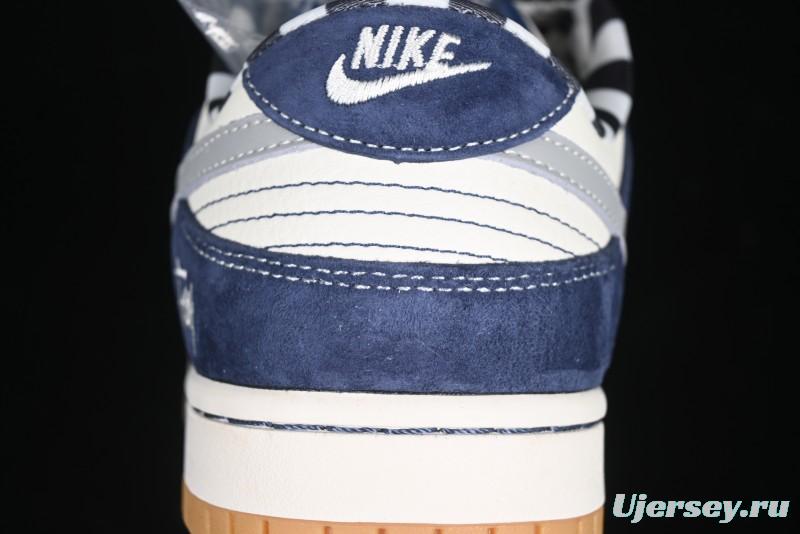 Nike SB Dunk Low Stussy Collaboration Suede Blue Anniversary Custom Low-Top Casual Sneakers - XS1086-009