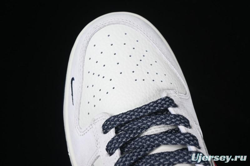 Nike SB Dunk Low Supreme Collaboration - Grey Pig Suede with Red Swoosh Anniversary Custom Edition Low-Top Casual Skate Shoes - CH8311-232