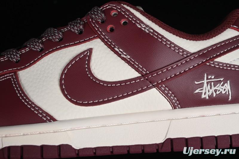 Nike SB Dunk Low Stussy Collaboration - Burgundy Starry Sky Anniversary High-End Custom Low-Top Casual Skate Shoes - BB9898-001