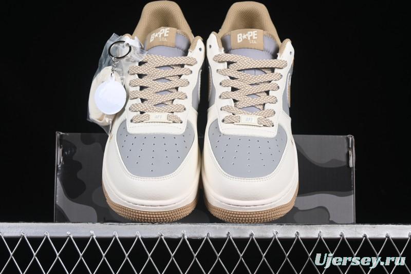 Nike Air Force 1 '07 Low Bape Collaboration Khaki Beige Grey Low-Top Casual Sneakers - BB6566-208