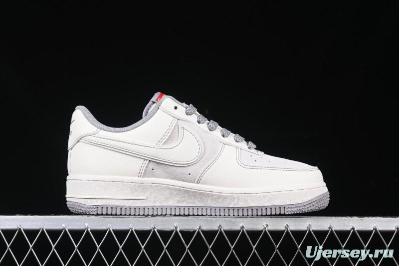 Nike Air Force 1 '07 Low Supreme Collaboration Beige Grey with Red Swoosh Casual Sneakers - BB7518-011