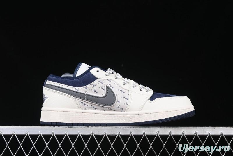 Nike Air Jordan 1 Low Stussy Collaboration - Grey Swoosh Retro Basketball Shoes - XS6086-001