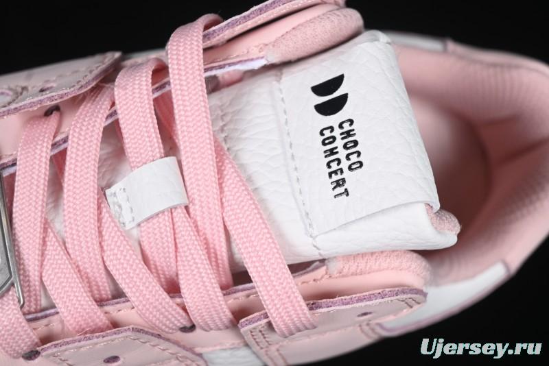 Choco Concert Leather Round Square Asymmetrical Fashion Sneakers White Pink - AJE5