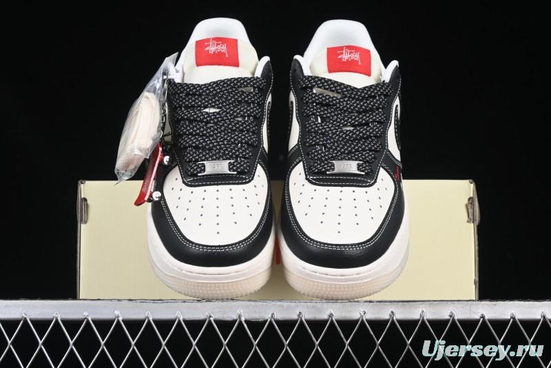 Nike Air Force 1 '07 Low Stussy Supreme Collaboration Dual-Tone Black Red Logo Low-Top Casual Sneakers - HH7518-043