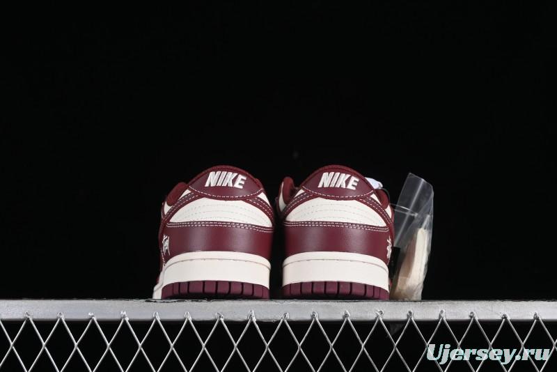 Nike SB Dunk Low Stussy Collaboration - Burgundy Starry Sky Anniversary High-End Custom Low-Top Casual Skate Shoes - BB9898-001