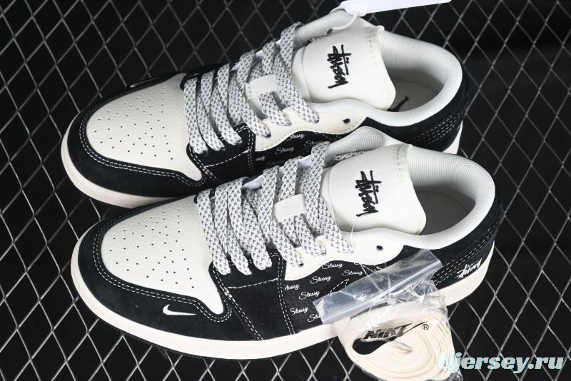 Nike Air Jordan 1 Low Retro Basketball Shoes Custom Stussy Black - FC1688-199