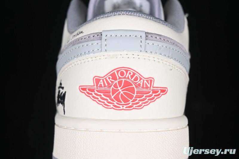 Nike Air Jordan 1 Low Stussy Collaboration - Retro Basketball Shoes in Light Grey - SJ9950-044