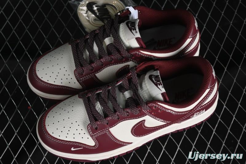 Nike SB Dunk Low Stussy Collaboration - Burgundy Starry Sky Anniversary High-End Custom Low-Top Casual Skate Shoes - BB9898-001