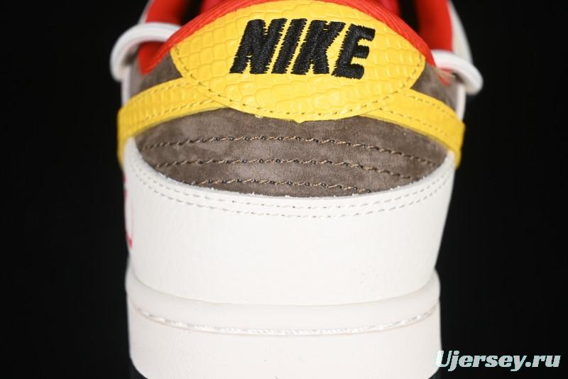 Nike SB Dunk Low Year of the Snake Series Beige Red Yellow Swoosh Anniversary Custom Low-Top Casual Skate Shoes - YX5066-265