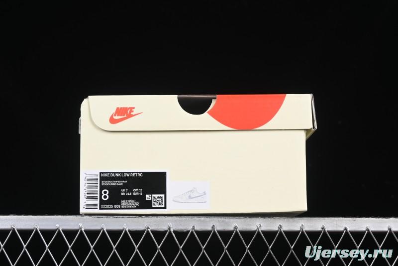 Nike SB Dunk Low Stussy Collaboration Light Grey Brushed Swoosh Anniversary Custom Low-Top Casual Sneakers - XX2025-608