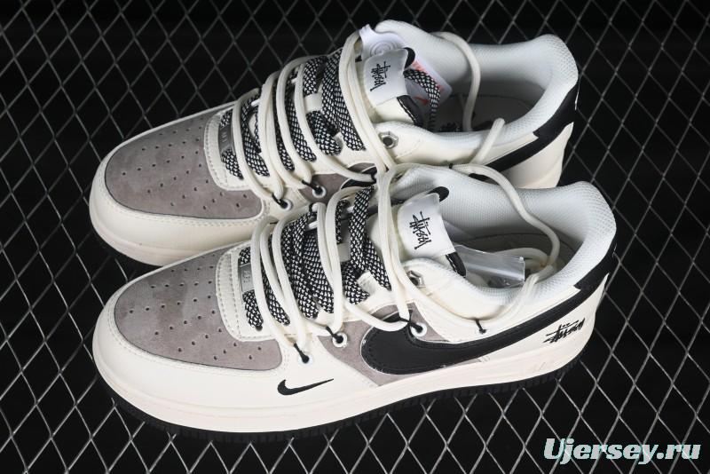 Nike Air Force 1 '07 Low Stussy Collaboration Beige Black Drawstring Casual Sneakers - SJ1198-109