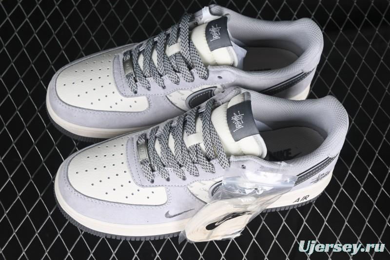 Nike Air Force 1 '07 Low Stussy Collaboration - Pig Grey Swoosh Low-Top Casual Sneakers - XZ3318-066