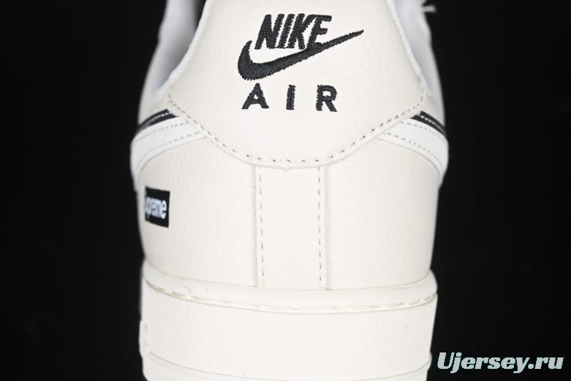 Nike Air Force 1 '07 Low Supreme Collaboration - Beige Black Double Swoosh Casual Sneakers - DF0188-019