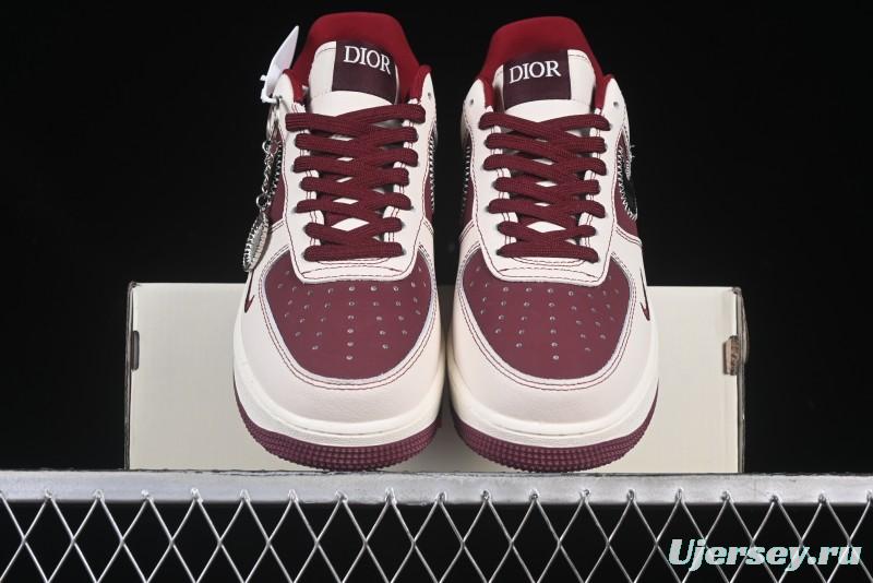 Nike Air Force 1 '07 Low Dior Collaboration Burgundy Low-Top Casual Sneakers - KK1988-046