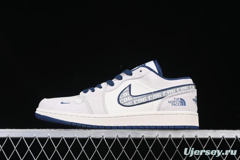 Nike Air Jordan 1 Low AJ1 The North Face Collaboration - Grey Pigskin Blue Sole Retro Basketball Shoes DM9188-011