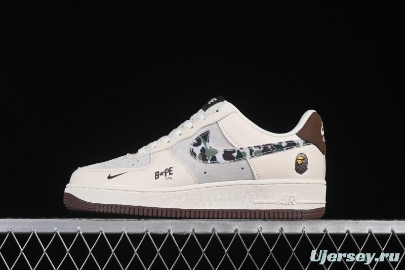 Nike Air Force 1 '07 Low Bape Camouflage Swoosh Beige Casual Sneakers - DF0188-030