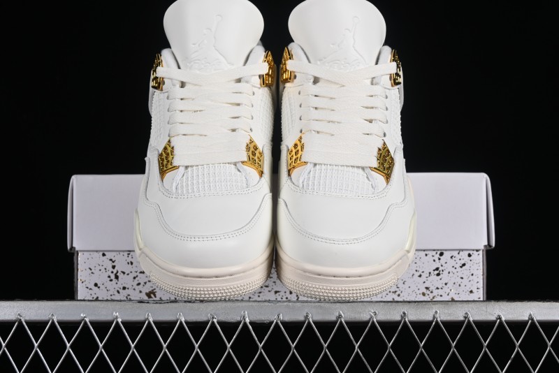 Nike Air Jordan 4 Retro Sneakers with Metallic Gold Design - AQ9129-170