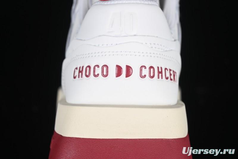 Choco Concert Leather Round Square Asymmetric Fashion Sneakers White Wine Red - AJE5