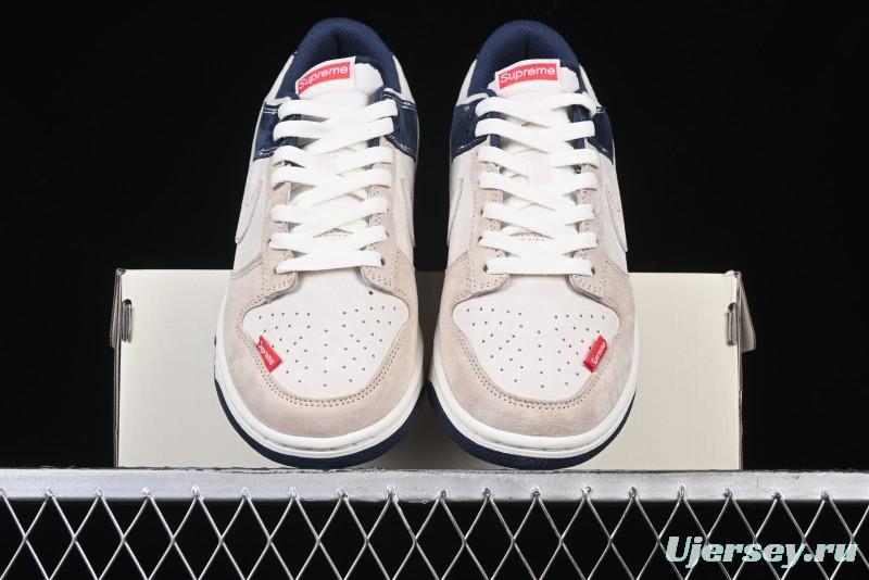 Nike SB Dunk Low Supreme Collaboration - Two-Tone White Swoosh Anniversary Customized Low-Top Casual Skate Shoes - DJ2024-045