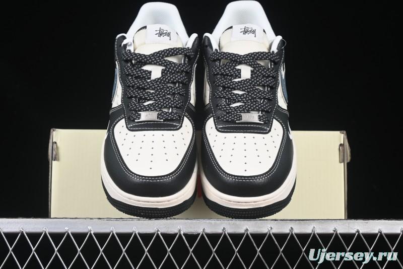 Nike Air Force 1 '07 Low Stussy Collaboration Grey Blue Black Leather Low-Top Casual Sneakers - XZ6188-199