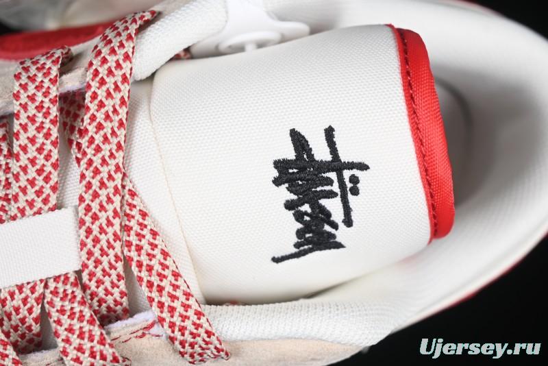Nike Air Jordan 1 Low Stussy Collaboration Khaki Red Hook Retro Basketball Shoes - SJ9950-040