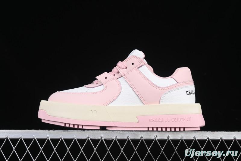 Choco Concert Leather Round Square Asymmetrical Fashion Sneakers White Pink - AJE5