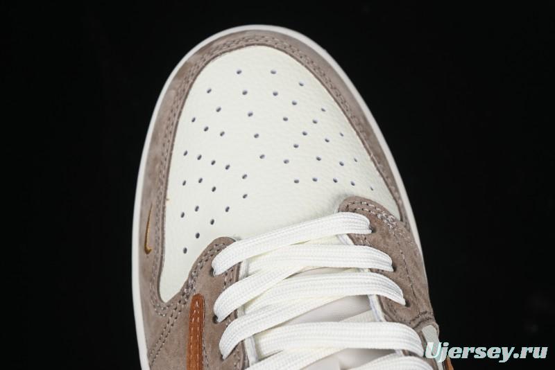 Nike Travis Scott x Fragment Design x Air Jordan 1 Low OG SP AJ1 Mocha Gold Low-top Casual Sneakers - DM7866-040