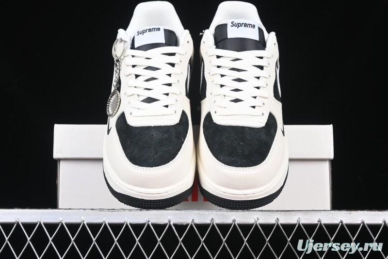 Nike Air Force 1 '07 Low Supreme Collaboration - Beige Black Double Swoosh Casual Sneakers - DF0188-019