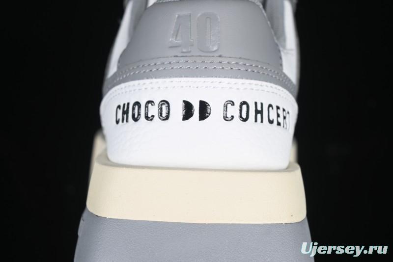 Choco Concert Leather Round Square Asymmetric Fashion Sneakers White Gray - AJE5