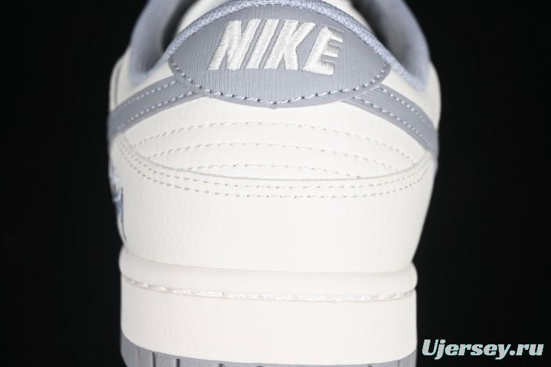 Nike SB Dunk Low Stussy Collaboration Light Grey Brushed Swoosh Anniversary Custom Low-Top Casual Sneakers - XX2025-608