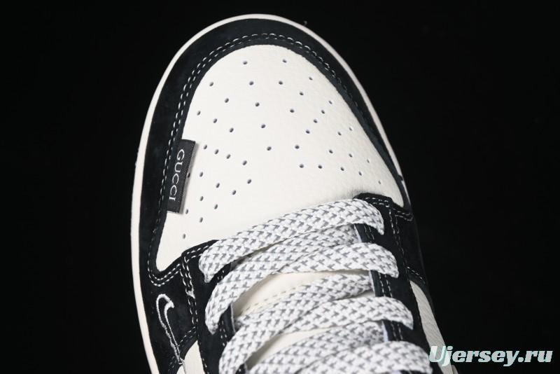 Nike SB Dunk Low Stussy x Gucci Triple Collaboration - Irregular Black Swoosh Anniversary Custom Low-Top Casual Sneakers - FC1688-196