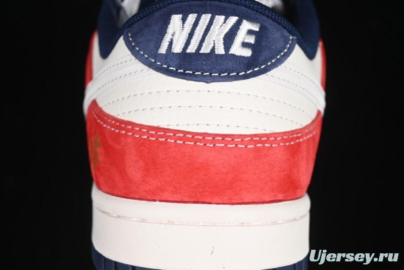 Nike SB Dunk Low Supreme Collaboration - China Red with 3D White Swoosh Anniversary Custom Low-Top Casual Sneakers - FC1688-209