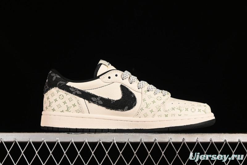 Nike Air Jordan 1 Low OG SP Travis Scott x Fragment Design Black Denim Print Casual Sneakers - SJ2068-005