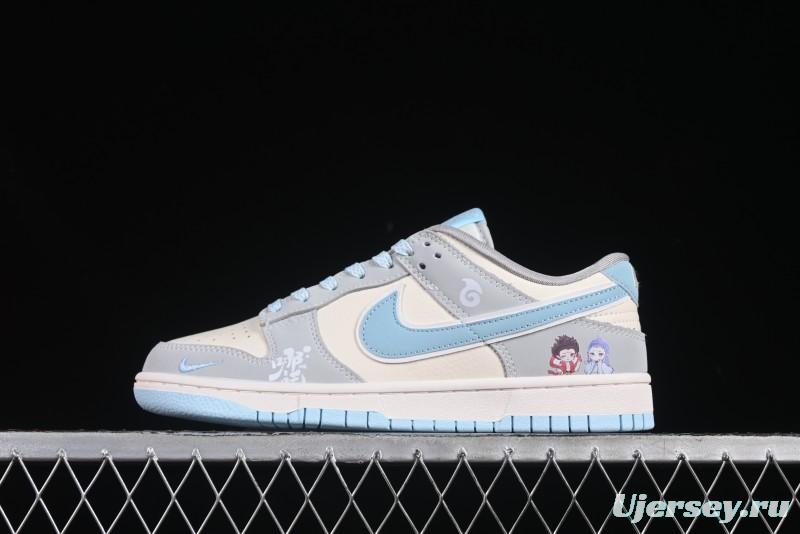 Nike SB Dunk Low Nezha Series Gray White with Blue Swoosh Anniversary Custom Low-Top Casual Skate Shoes - LW1818-114