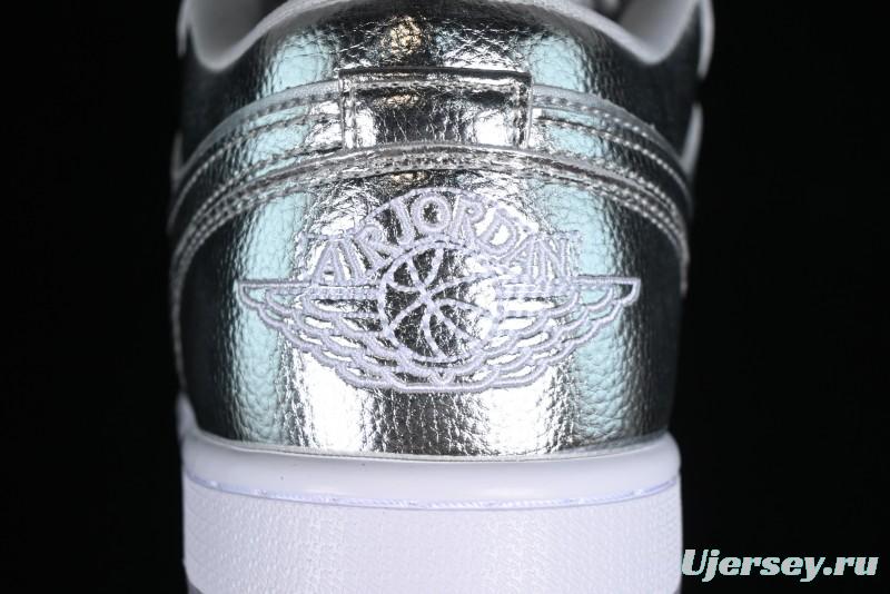 Nike Air Jordan 1 Low "Metallic Silver" Casual Sneakers with Metallic Finish - FN5030-001