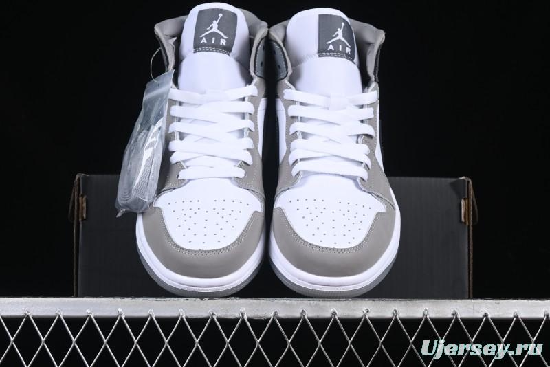Nike Air Jordan 1 Mid AJ1 High-Top Basketball Shoes in White Grey Patent Leather - HF3216-100