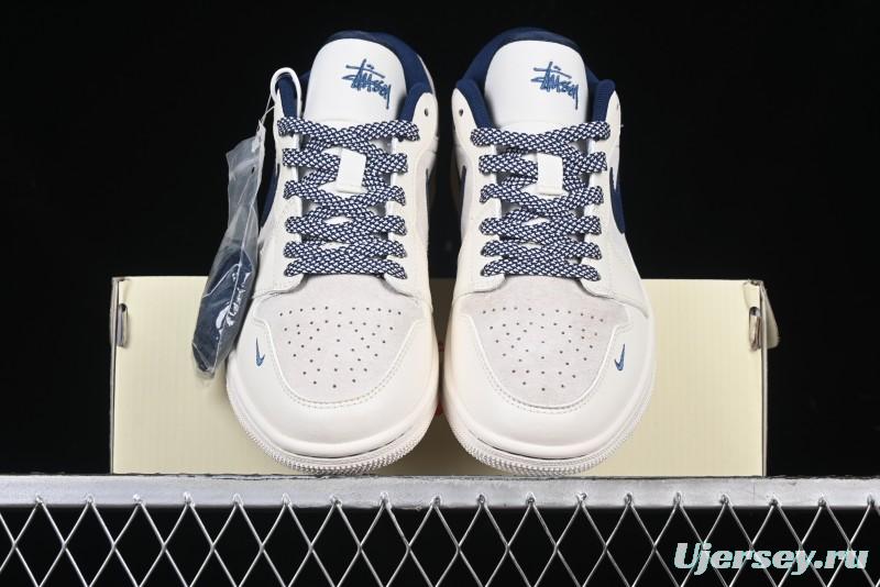 Nike Air Jordan 1 Low Stussy Collaboration - Light Grey Blue Hook Retro Basketball Shoes - SJ9950-046