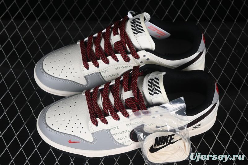 Nike SB Dunk Low Off-White Collaboration Double Swoosh Beige Grey Anniversary High-End Custom Low-Top Casual Skate Shoes - XS6089-507
