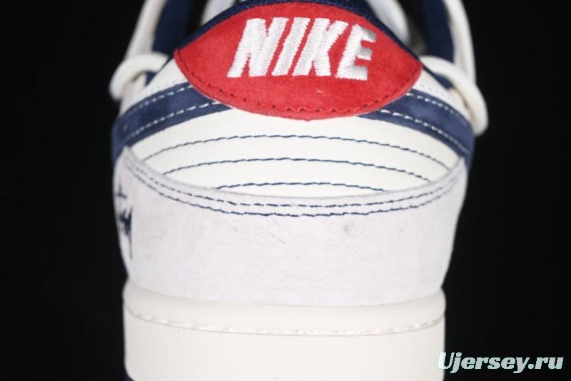 Nike SB Dunk Low Stussy Anniversary Edition High-End Custom Sneakers with Lace-Up Design in Grey White and Navy - YX5066-240