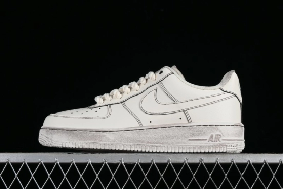 Nike Air Force 1 '07 Low Casual Sneakers with Hemp Rope Laces and Distressed Design - 315122-333