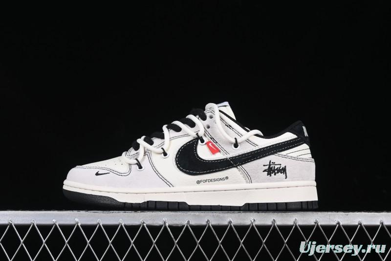 Nike SB Dunk Low Stussy Collaboration Anniversary Edition Lace-Up Beige Grey Black Swoosh Low-Top Casual Skate Shoes - YX5066-242