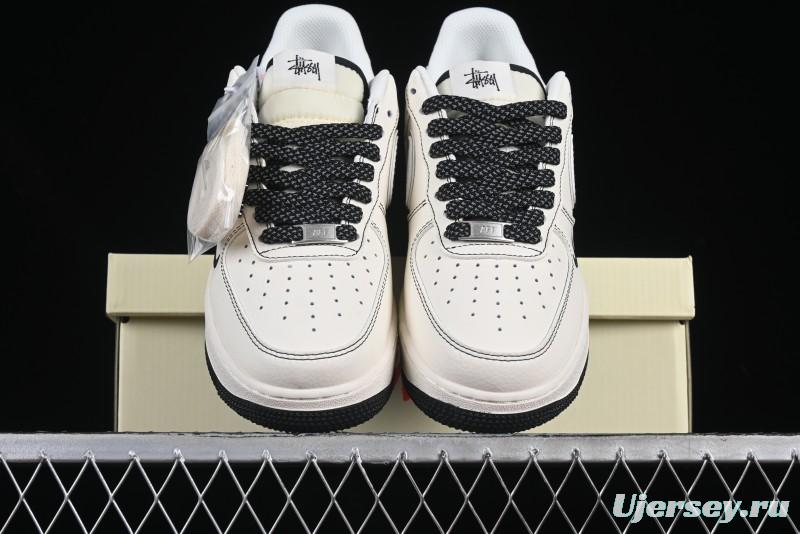 Nike Air Force 1 '07 Low Stussy Collaboration Beige Black Floral Swoosh Casual Sneakers - HH7518-040