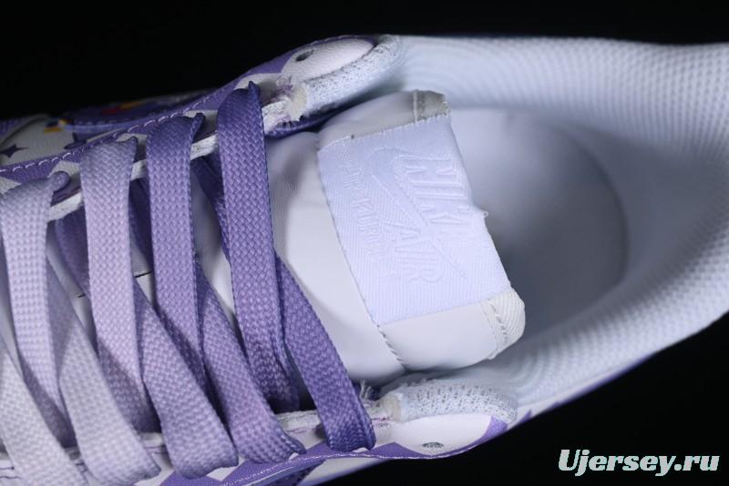 Nike Air Force 1 Low Witch Collaboration Custom Leather Sneakers with Gradient White-Purple and Skull Design - CW2288-111
