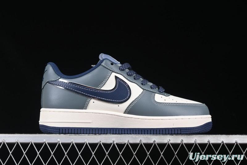 Nike Air Force 1 '07 Low Supreme Casual Sneakers in Grey Blue with Red Swoosh - XZ6188-382